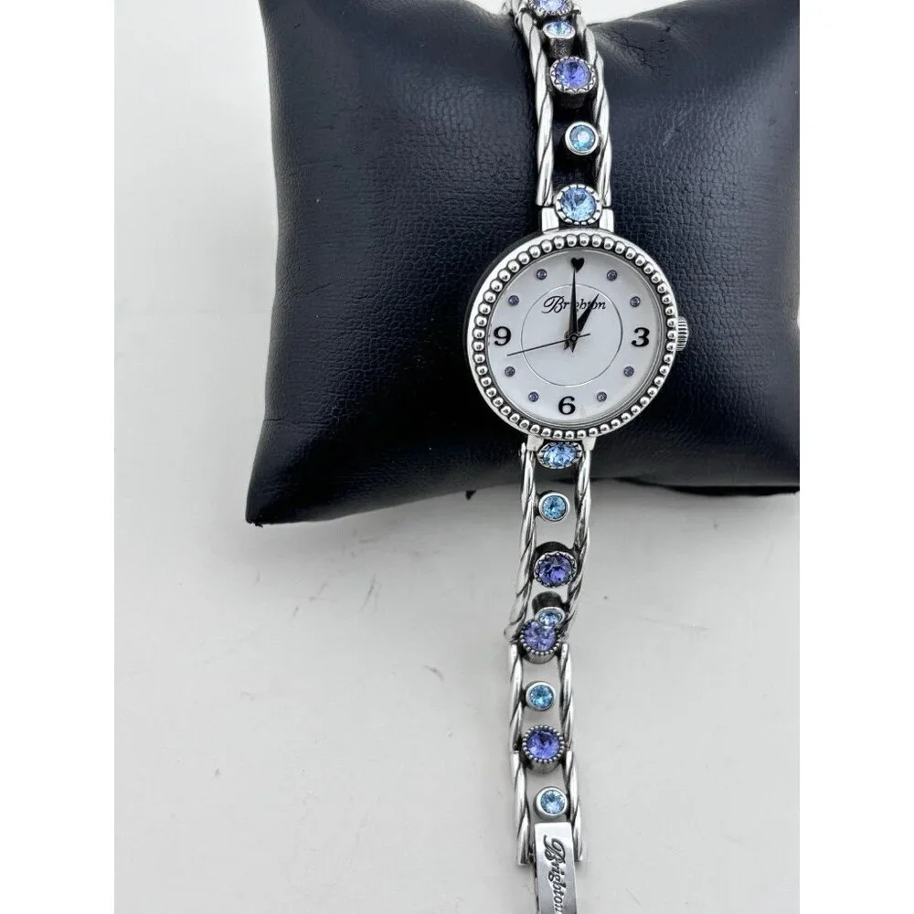 BRIGHTON HALO CORONA TANZANITE PURPLE BLUE HUES SWAROVSKI CRYST SLVR WATCH + tin